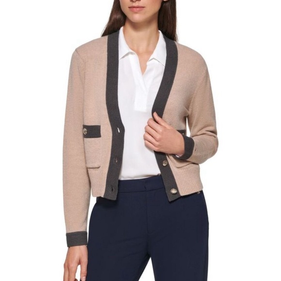 Tommy Hilfiger Women's Contrast Button Front Cardigan Sweater - Picture 2 of 9